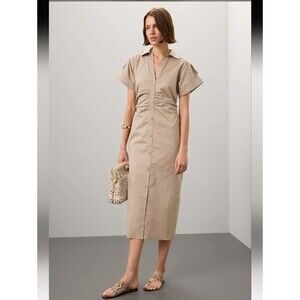Saunders Brown Ruched Midi Shirt Dress Size 10